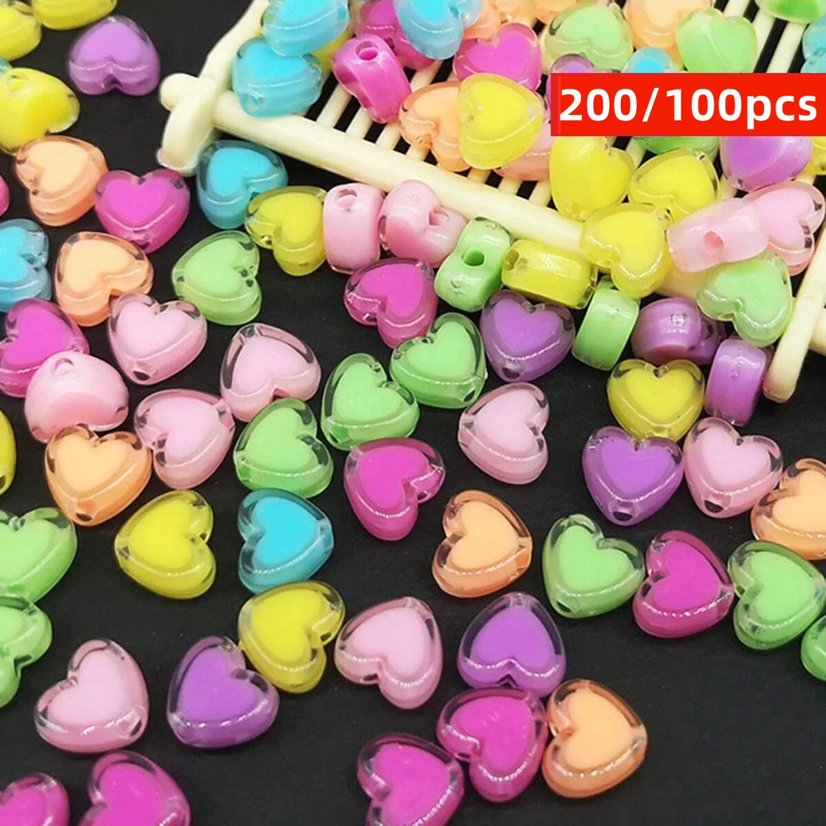 200/100 Stück 8 mm durchscheinende süße herzförmige lose Perlen für Schmuckherstellung, DIY, Valentinstag, handgefertigtes Bastelzubehör