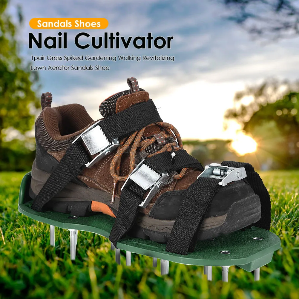 1 Pair Garden Nail Shoes Grass Spiked Loose Gardening Soil Lawn Aerator Spikes Shoes Self-Leveling Epoxy Yard Grass Cultivator