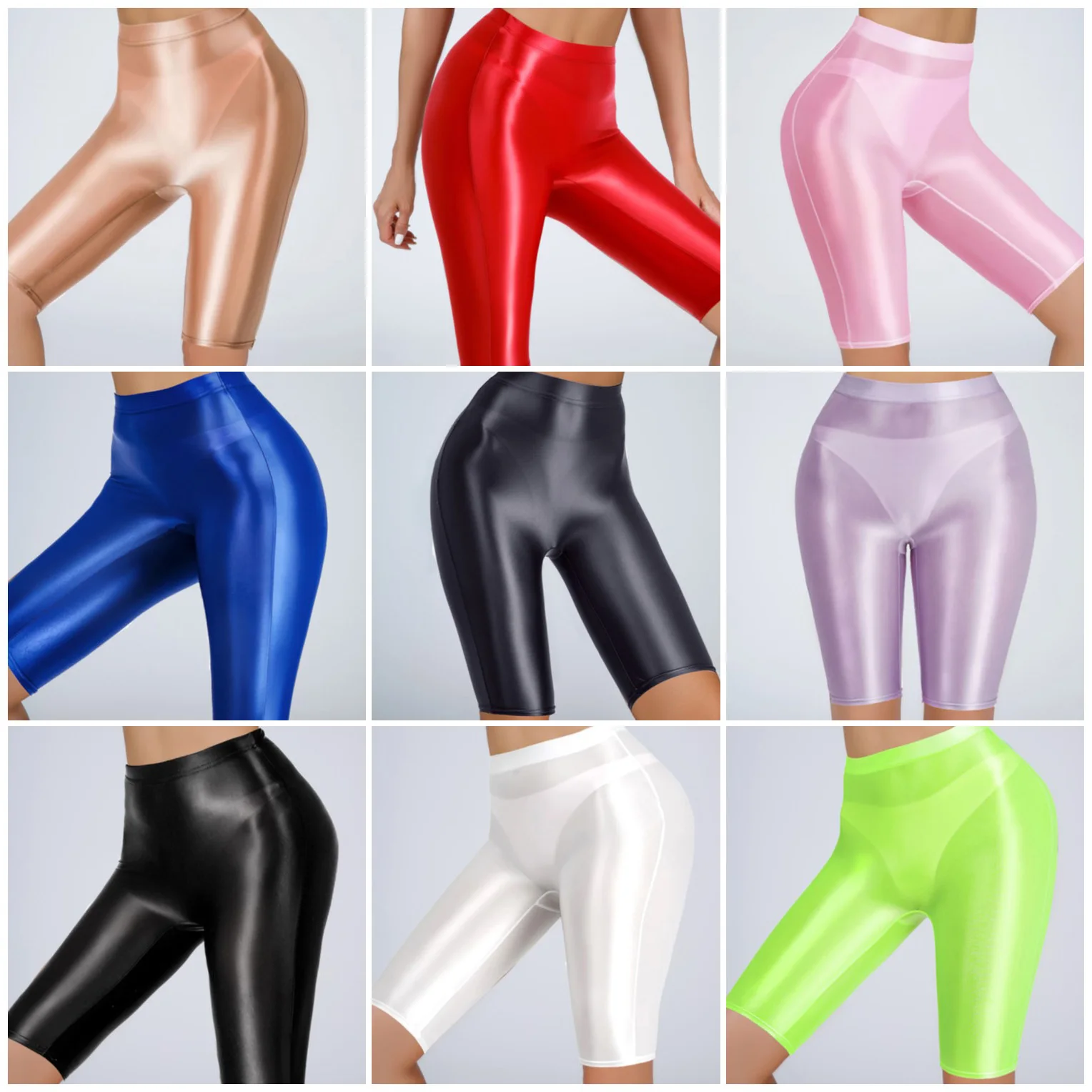 Slim Leggings High Waist Shiny Fitness Pants Women's Front Crotch Seamless Five Point Yoga Pants Ventilate Cycling Sportswear