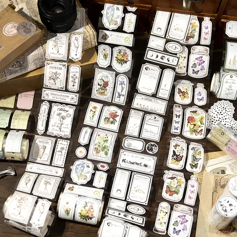 Bilashmart Yoofun 7.5 x 200cm Retro Natural Plants Flowers Tickets Sticker Tape Vintage Scrapbooking Decoration Masking Tape Stickers