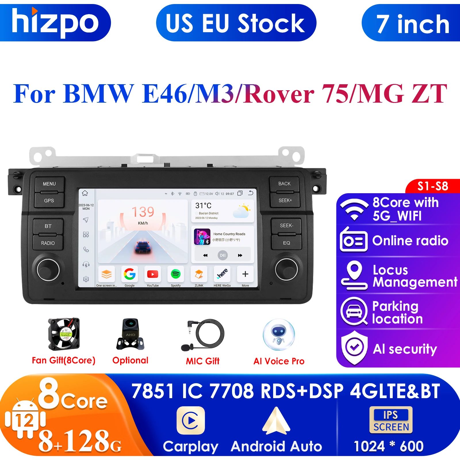 7''DSP System 2 Din Android 13 Auto Radio For BMW E46 M3 318/320/325/330/335 CarPlay 4G Car Multimedia Player GPS 2din Autoradio