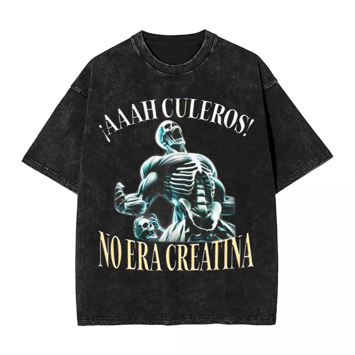 AAAH CULEROS ESO NO ERA CREATINA Funny Skeleton Gym  T Shirt Loose T Shirts Vintage Tops Summer Cotton O-Neck Oversized Top Tees