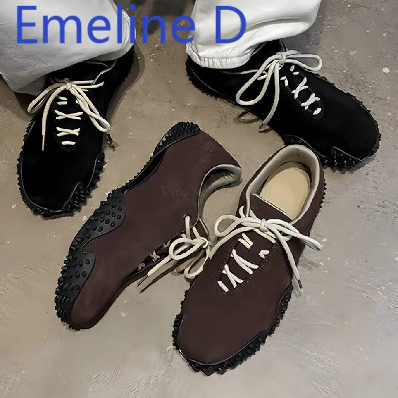 Lace Up Flat Sports Shoes Men's Fashionable Simple Versatile Hiking Jogging Leather Splicing Design Casual Sports Shoes