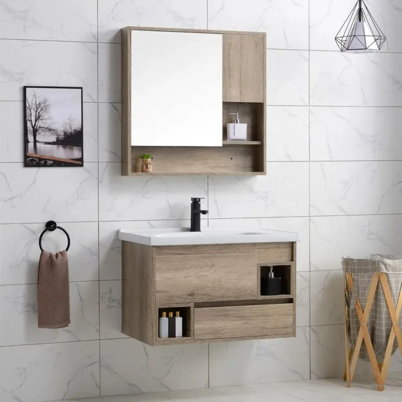 Modern Design Bathroom Sink with Cabinet Set Wall Mounted Small Bathroom Cabinet with Mirror Cabinet