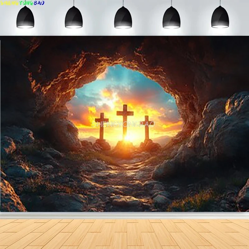 عيد الميلاد يسوع الجمعة الجيدة الصليب التصوير خلفية الدعائم السماء ديكور حفلة الأسرة الجبل المشهد خلفية HQ-08