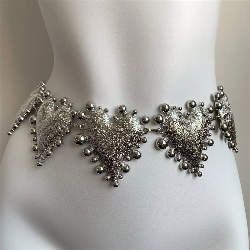 고품질 무거운 디자인 세련된 복고풍 금속 큰 심장 허리 체인 섹시한 바디 체인 향신료 드레스 정장 액세서리