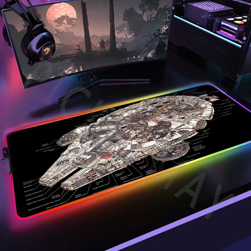 

Spacecraft Drawings RGB Gaming Mousepads Geek Desk Pad Keyboard Mat LED Gamer Mousepad XXL Mouse Pads Luminous Mouse Mats