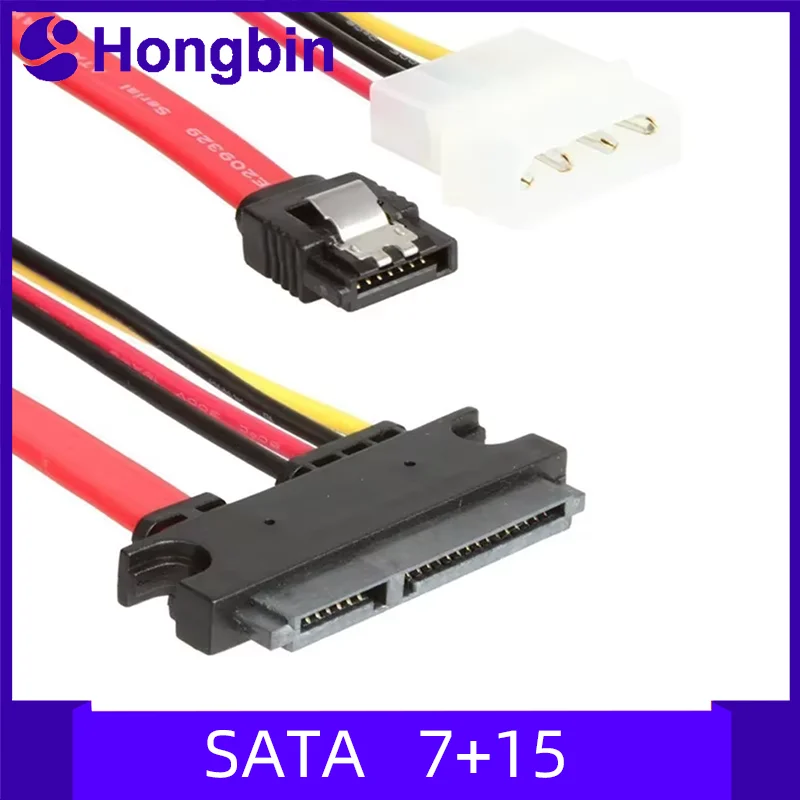 Kabel SATA żeński combo 7+15 pin do transmisji danych i zasilania, oraz kabel Serial ATA SATA 7 pin + 4 pin Molex, adapter zasilania, 30 cm 50 cm