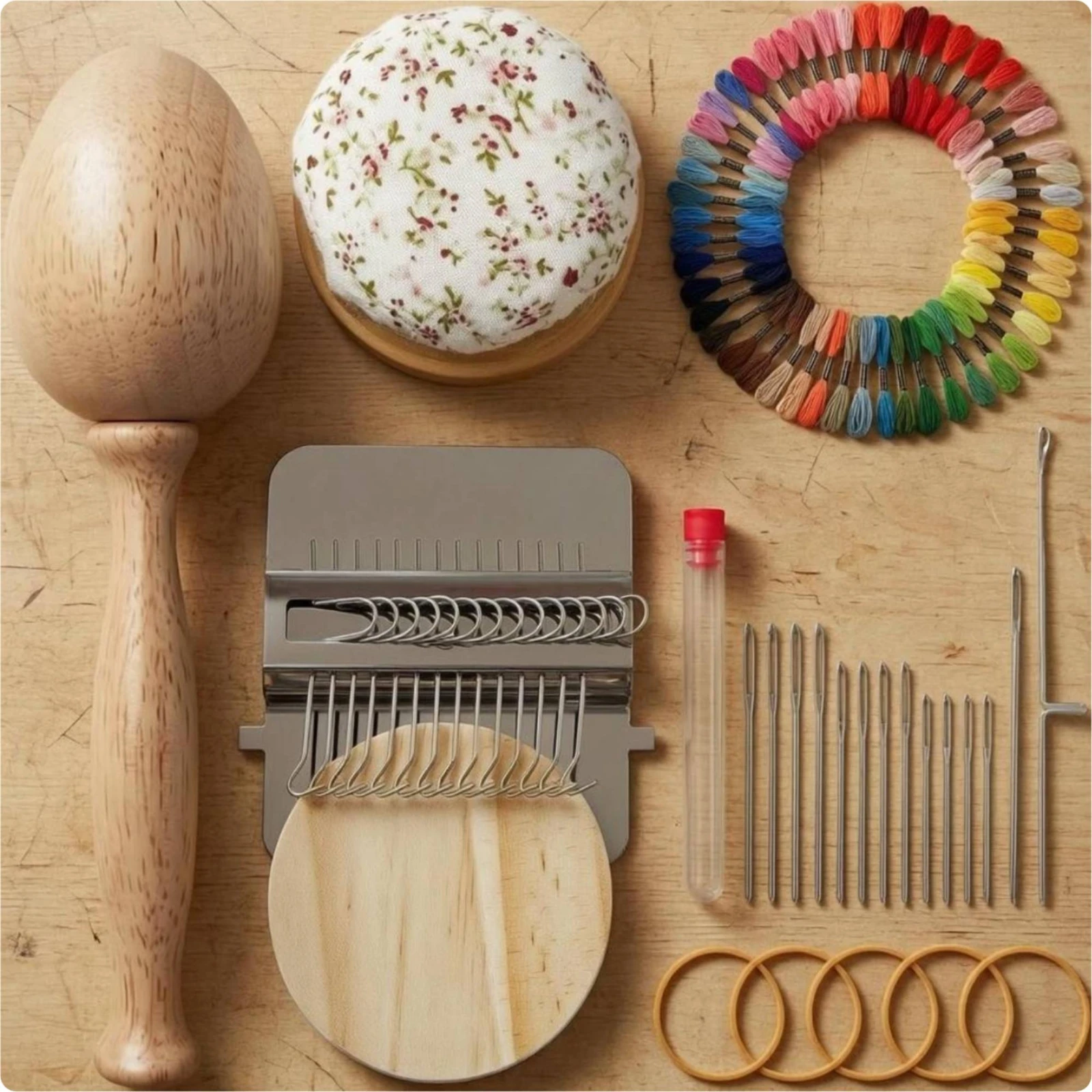 Darning Loom Wooden Kit Weaving Repair Kit Multicolor Threads Sock Darning Loom