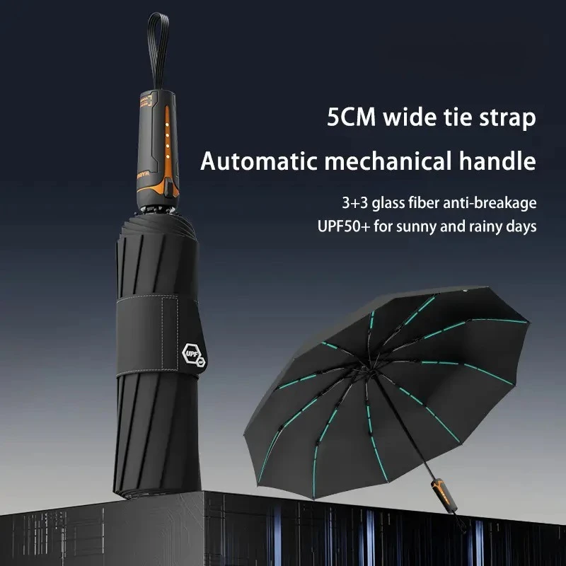 Automatischer faltbarer Regenschirm für Damen und Herren, mechanisches Design, groß, verstärkt, winddicht und Sonnenschirm, ideal als Geschenk im Freien