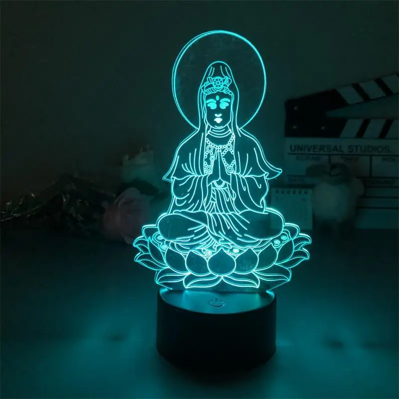 3D ночник, буддийский ночник Avalokitesvara с сенсорным датчиком, 7/16 цветов, настольная лампа с дистанционным управлением, домашняя настольная лампа, праздничный подарок