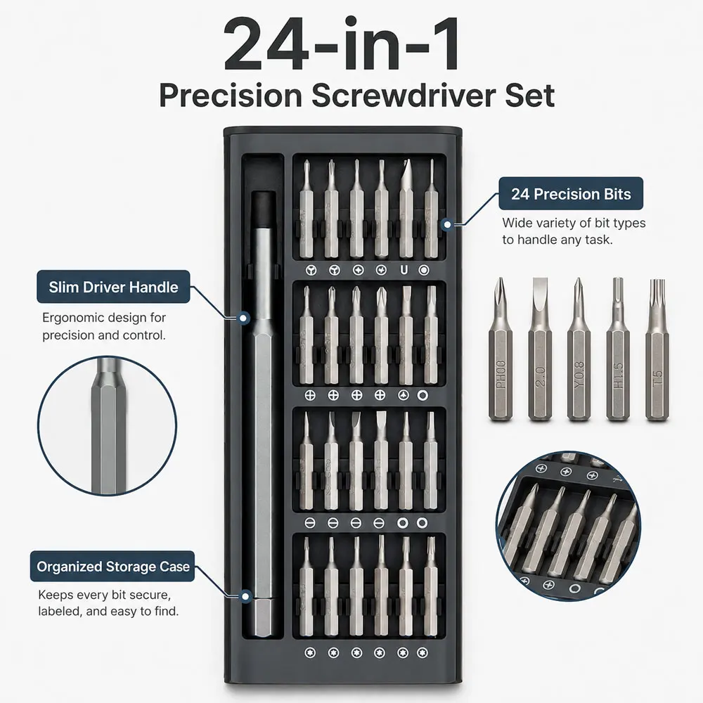 24-in-1 Mini Screwdriver Set (with Storage Box), Magnetic Screwdriver Set, Suitable for Electronic Product Repair.