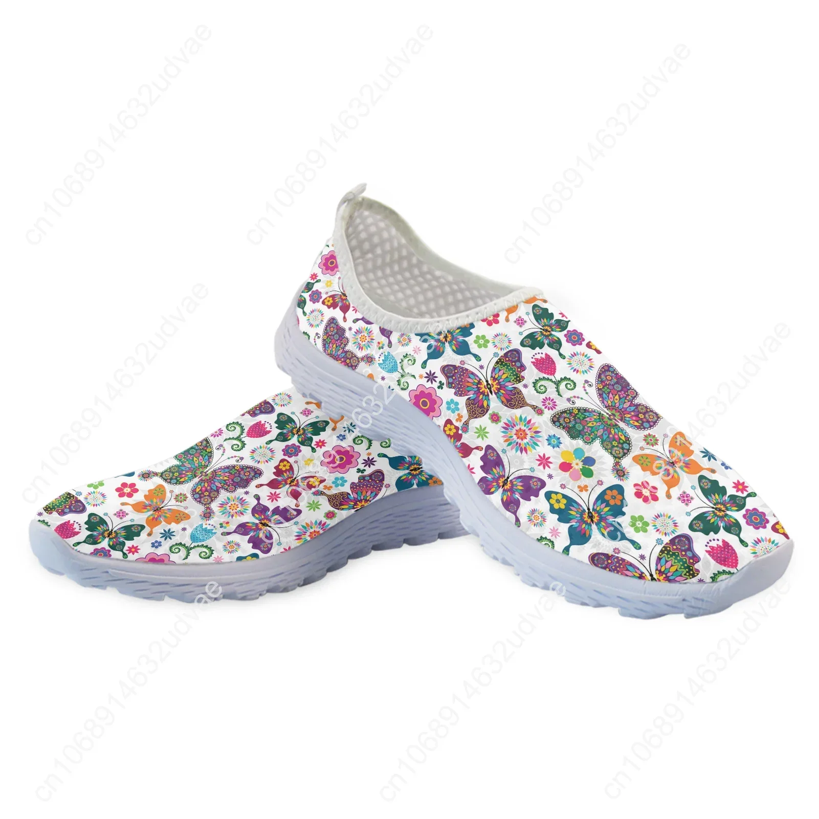 Fashion Colorful Butterfly Design Flower Print Home Mesh Shoes Loafers Women Slip On Sneakers Soft Flat Shoes