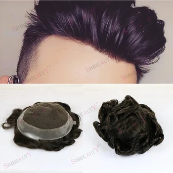 남성용 진짜 인모 부드러운 얇은 피부 프렌치 레이스, PU 어라운드 베이스, 남성 가발 시스템, 호주 토피 7x9 인치