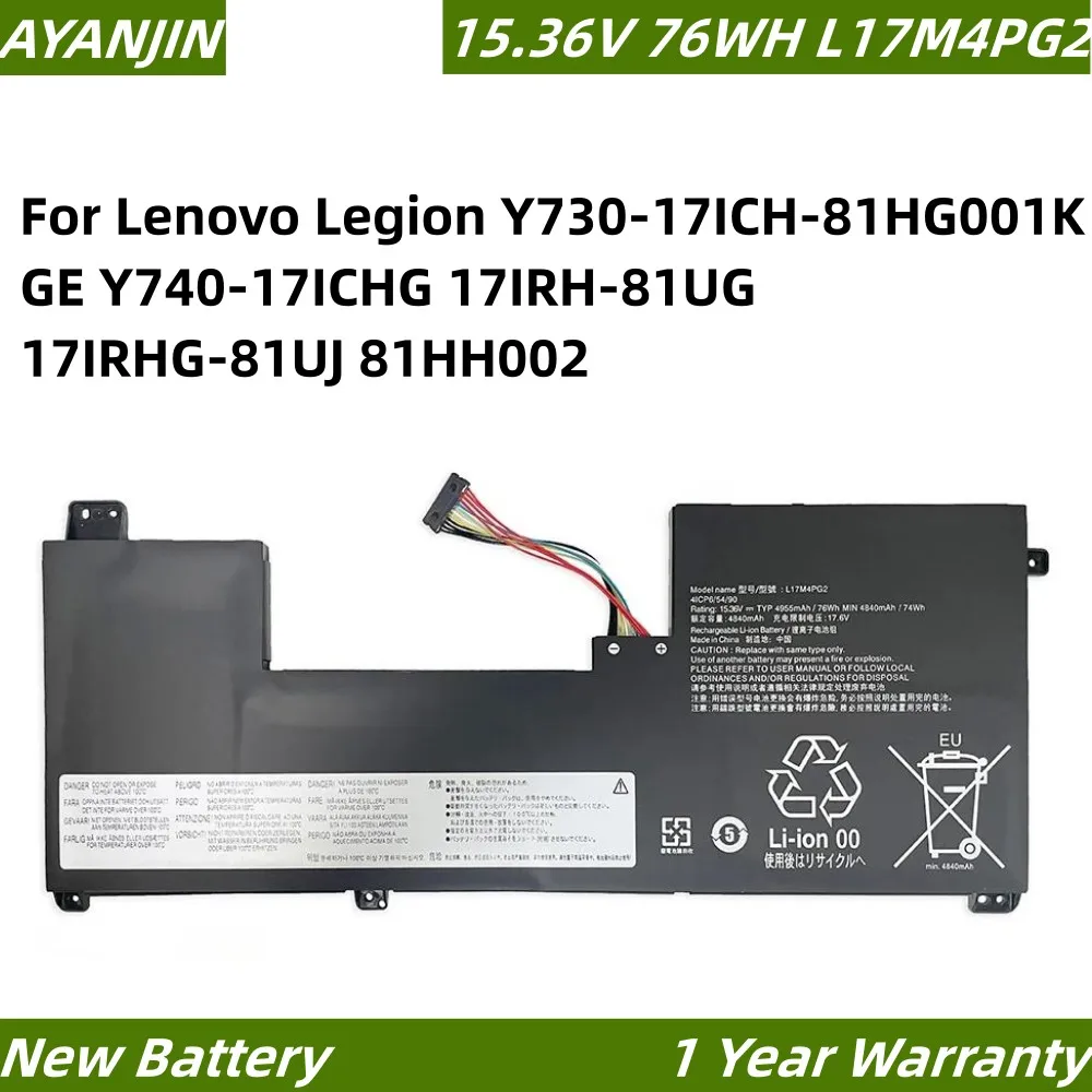 

L17M4PG2 15.36V 76Wh Battery For Lenovo Legion Y730-17ICH Y740-17IRH Y9000K Series L17M4PG2 L17C4PG2 L17L4PG2 L17S4PG2 L18C4PG1