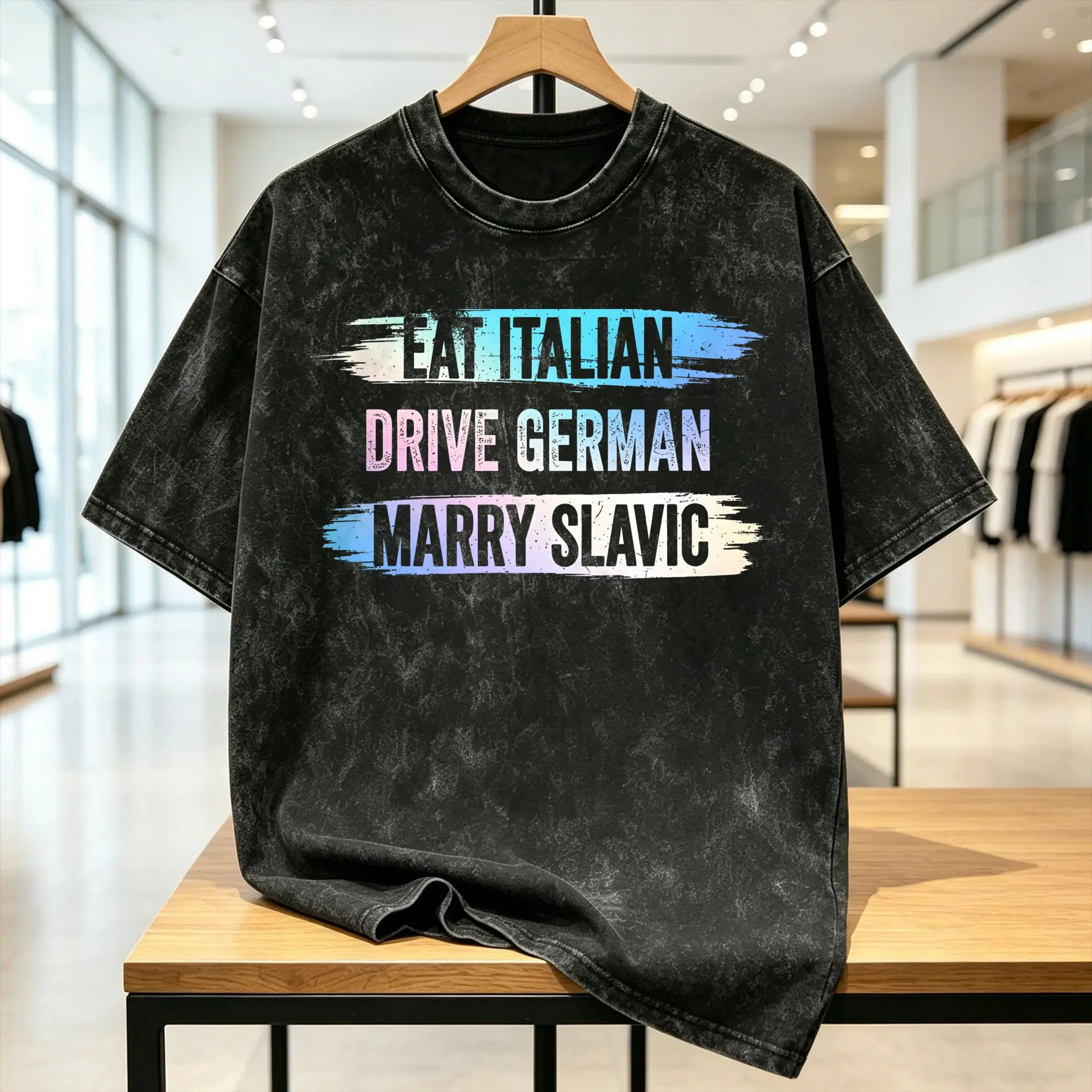 Eat Italian Drive German Marry Slavic Washed T Shirt Men Y2K Cotton T Shirts Summer Crew Neck Fashion Tee Shirt Oversized Tops