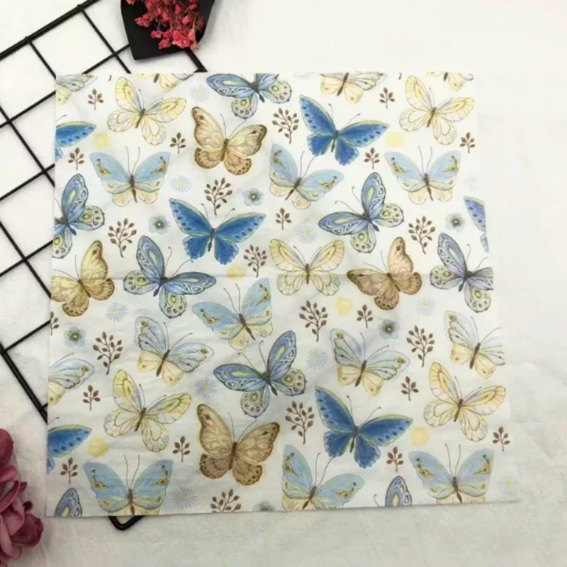 Disposable Colorful Printed Napkins Butterfly Design Hotel Cafe Party Wedding Square Paper Napkin Placemats Food Grade Napkin