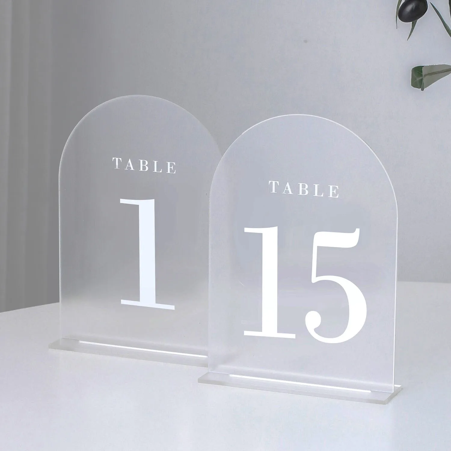 

Frosted Arch Wedding Table Numbers With Stands 5x7 Acrylic Signs and Holders Perfect for Centerpiece Reception Decoration Party