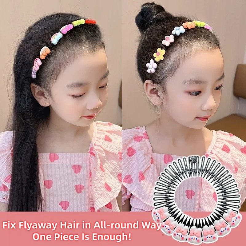 3Pcs Kids Y2K Trendy Hair Combs Colorful Star Heart Flower Decor Cute Princess Girls Headdress for Flyaway Hair Fixing