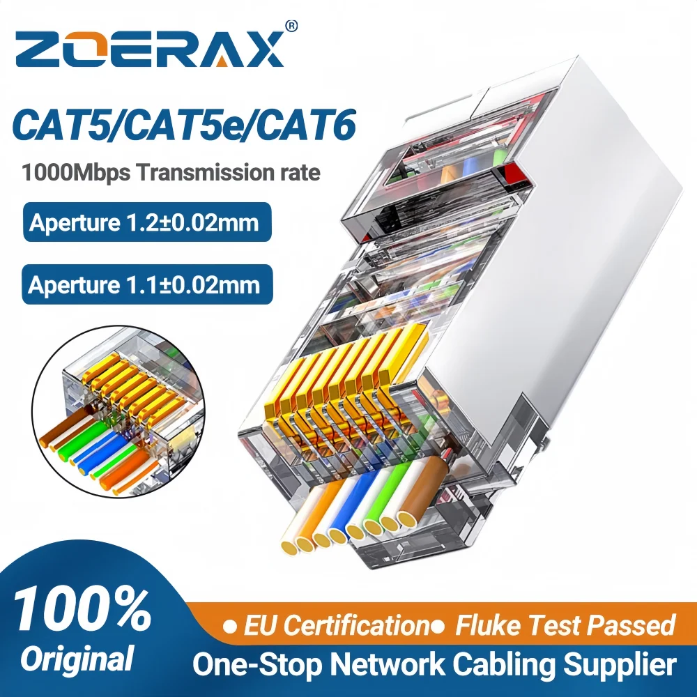 ZoeRax Pass Through RJ45 Connector, Cat6 Cat6a 30u Gold Plated Shielded Modular Plug 1.2mm Hole for STP Ethernet Cable 8P8C Ends