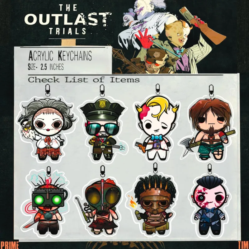 The Outlast Trials Keychain - Lil Bambino's Acrylic Charms - 2.5 Inch Horror Game Fan Art - Double Sided Pendant