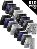 10 Pieces Men's Long Underwear Breathable Soft Men's Long Boxer Briefs Personality Trend Fashion Athleisure Classic Men's Pants