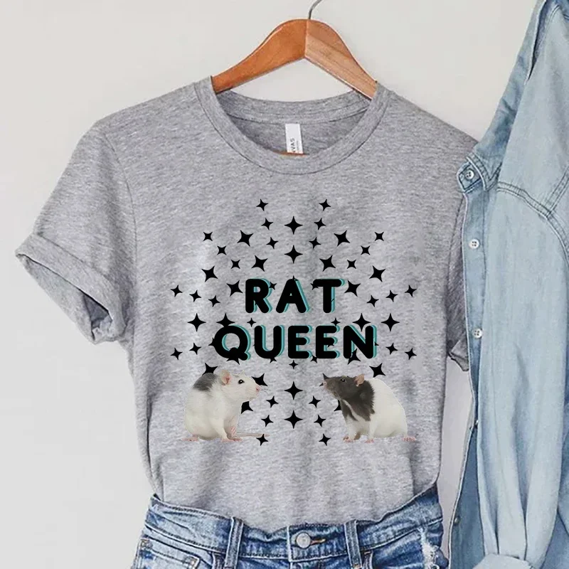 Rat T-Shirts Women\'s Rat Queen Clothing Harajuku Stars TShirts Vintage Animal Fashion Female TShirts Rat Casual Women T-Shirts