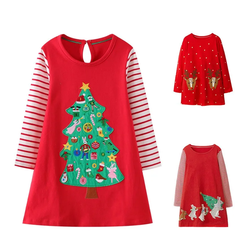 Jumping Meters New Arrival  Red Christmas Girls Dresses Long Sleeve Hot Selling Children\'s New Year Costume Autumn Winter Frocks