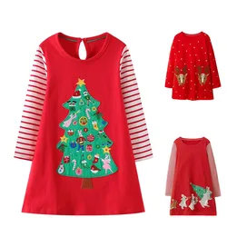 Jumping Meters New Arrival  Red Christmas Girls Dresses Long Sleeve Hot Selling Children's New Year Costume Autumn Winter Frocks