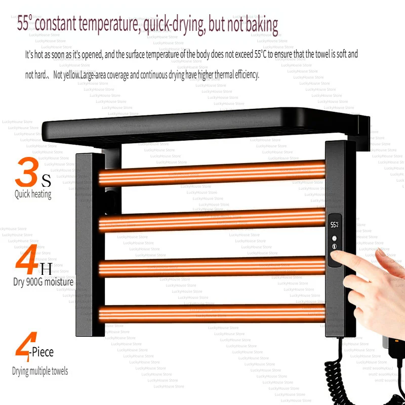 Smart Heated Towel Rack Temperature Control Dryer Shelf for Bathroom No Drill Installation For Mi Home App