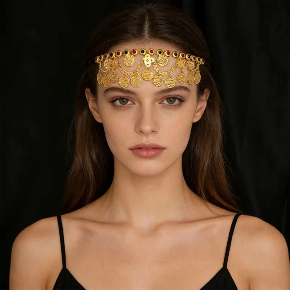 

Korean Style Bohemian Forehead Headpiece Round Fairy Long Tassels Hair Chain Multilayer Boho Forehead Ornament