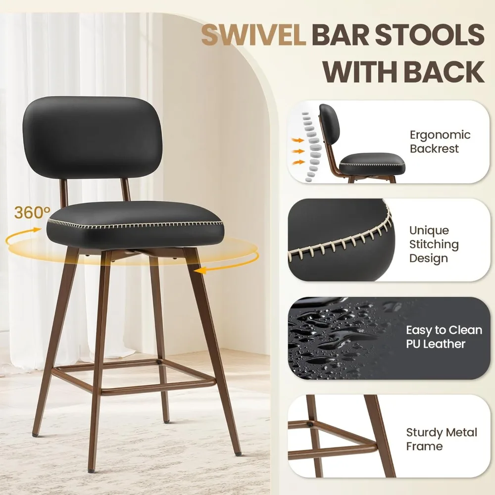 Barhocker aus PU-Leder, 2er-Set oder 3 oder 4er-Set, moderner Barhocker für Kücheninsel-Barmöbel, hohe Barstuhl-Rückenlehne