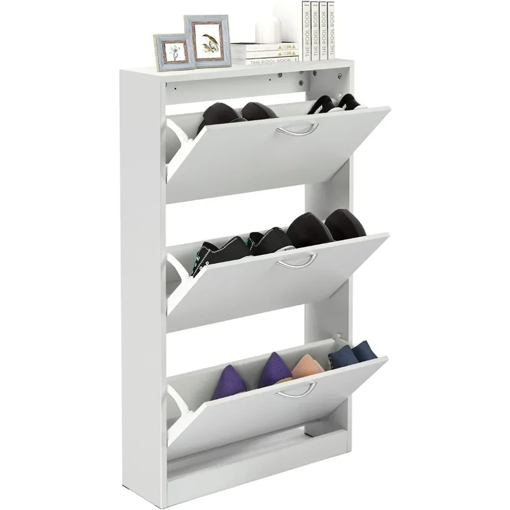 

Shoe Storage Cabinet for Entryway, White Narrow Shoe Organizer Cabinet,