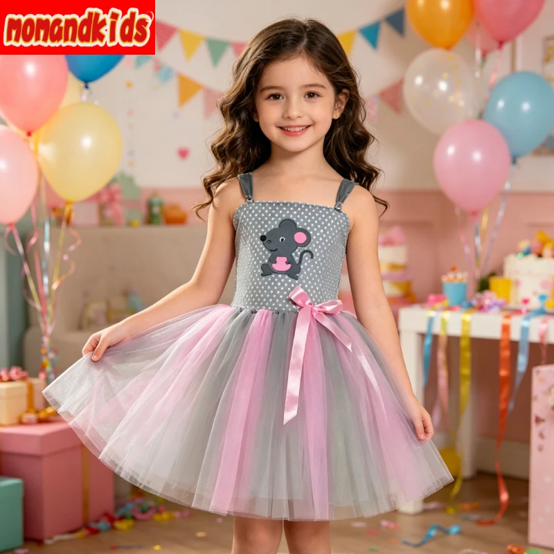 Adorable Grey Little Rat Fancy Tutu Outfit with Voluminous Tulle Layers, Great for Trick-or-treat Trips and Zoo Theme Party