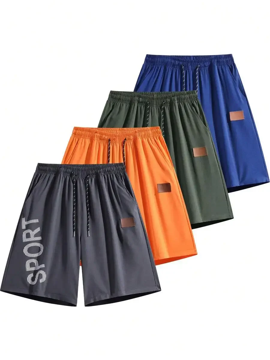

Mens Sport Letter Print Casual Shorts Elastic Waist Drawstring Loose Fit Athletic Summer Workout Shorts With Pockets