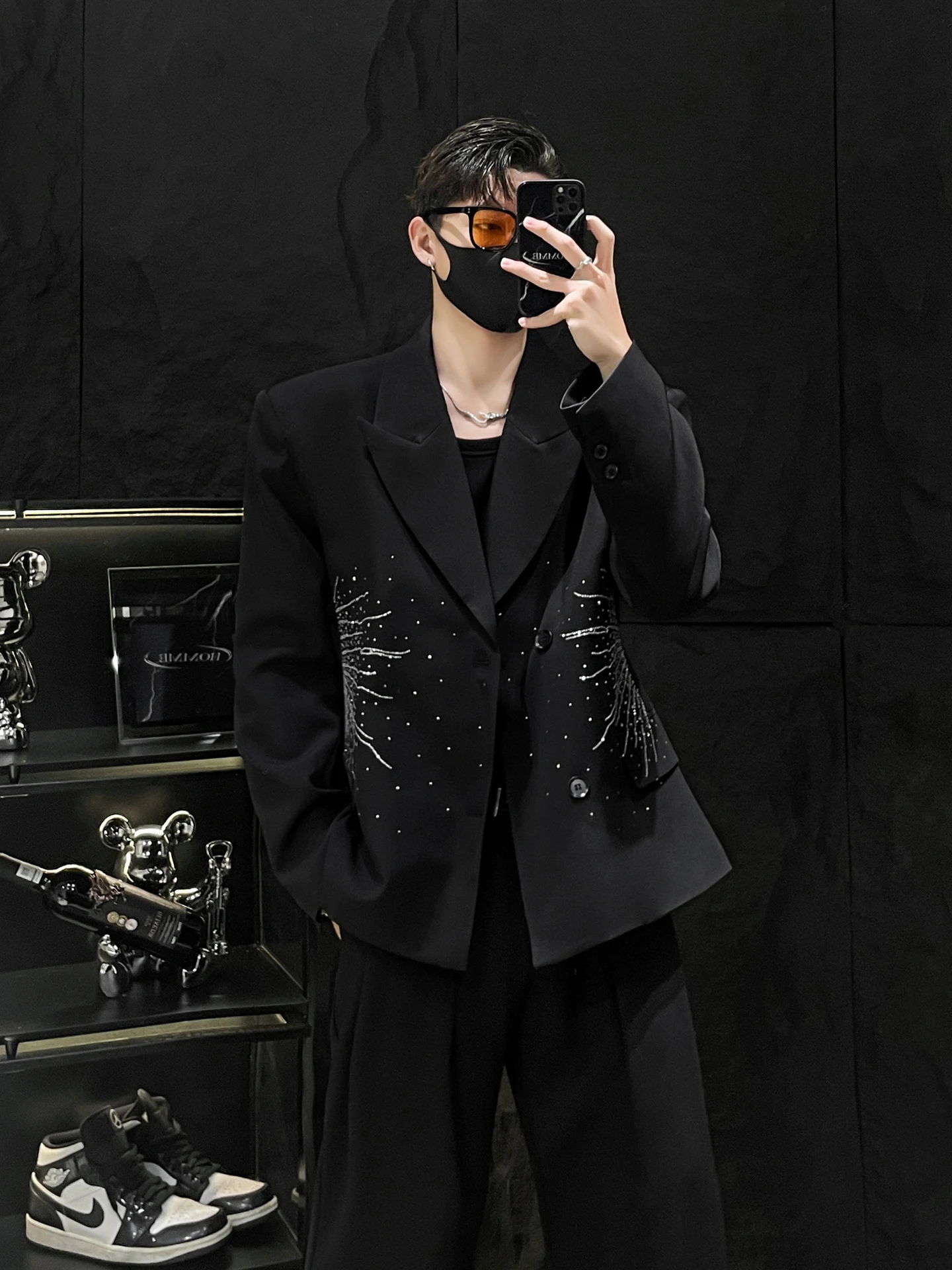 

Осенний новый дизайн Sensation Iron Diamond, мужской повседневный костюм Jaet, накладка на плечо, элитный бренд без остановки зеркала