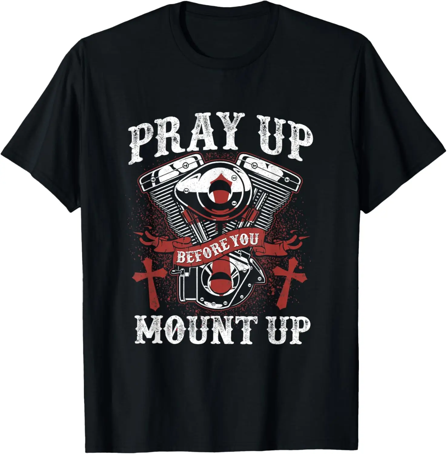 

Христианский байкер Pray Up Before You Mount Up Faith Футболка с мотоциклом