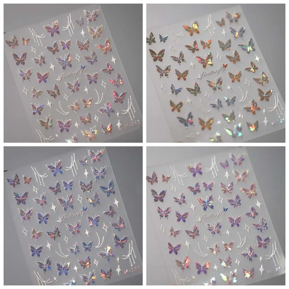 Bronzing Butterfly Nail Stickers, Manicure Ornamentos, Branco, Estrelas, Rosa, Roxo, Acessórios para Unhas, Decalques