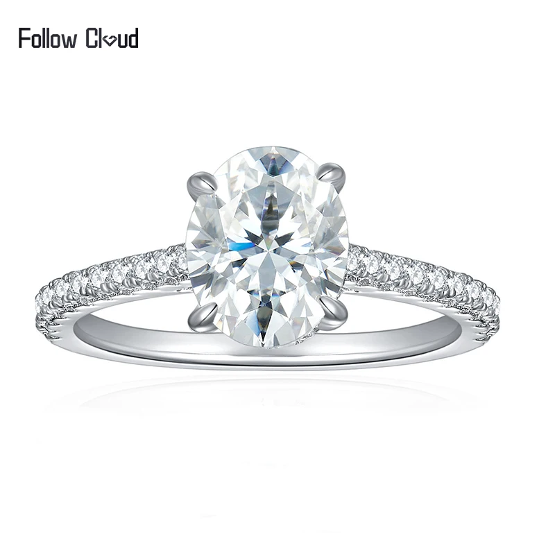 Follow Cloud 2 Carat 7*9mm Egg-shape Moissanite Ring for Women 925 Sterling Silver Engagement Wedding Rings Band