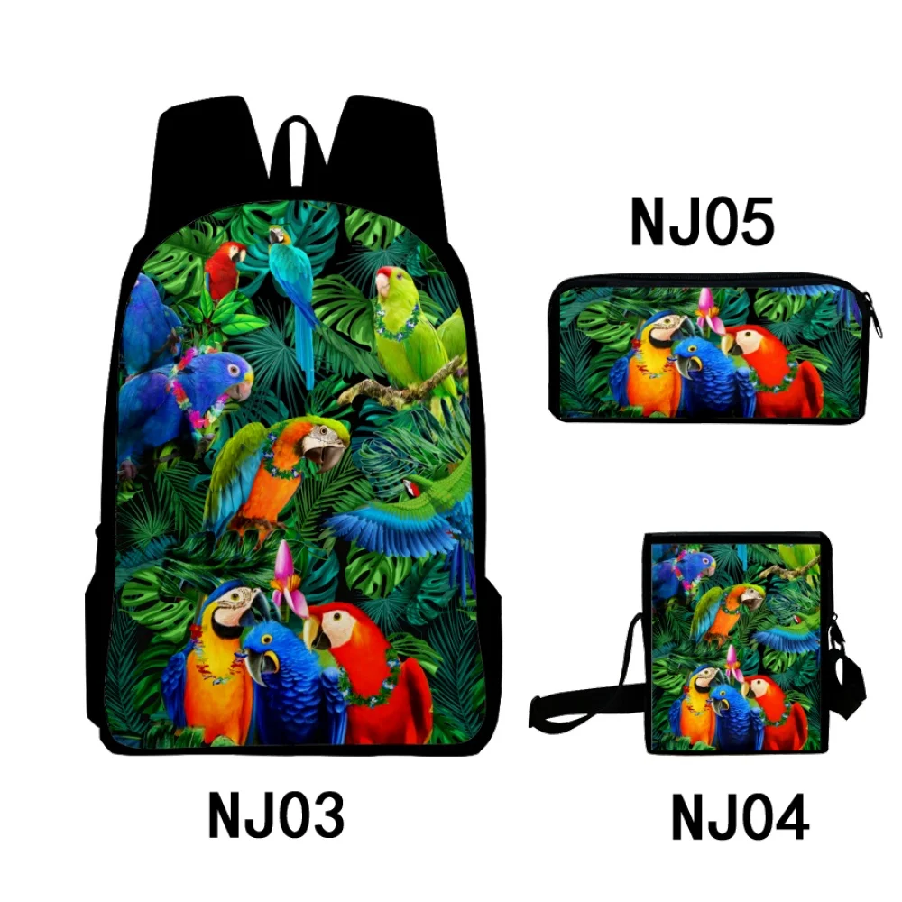 Popular Monster Green Bird Parrot 3D Print 3pcs/Set pupil School Bags Laptop Daypack Backpack Inclined shoulder bag Pencil Case