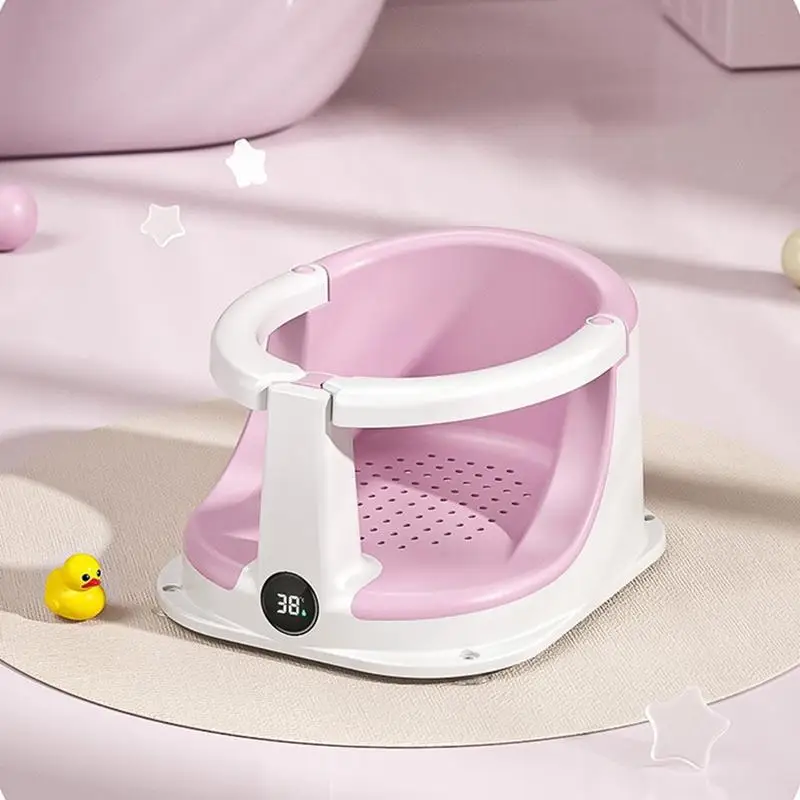 مقاعد حمام للأطفال الصغار كرسي جلوس مقعد استحمام للأطفال قابل للطي لدعم كامل الجسم مبطن مع مستشعر درجة الحرارة لعمر 0-3 سنوات