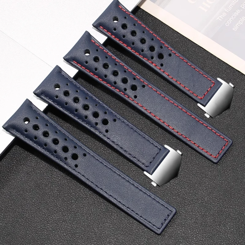 Pulseira de couro genuíno elegante de cavalheiro de 22 mm para Tag Heuer Carrera Heritage Monaco Series pulseira de relógio macia e confortável