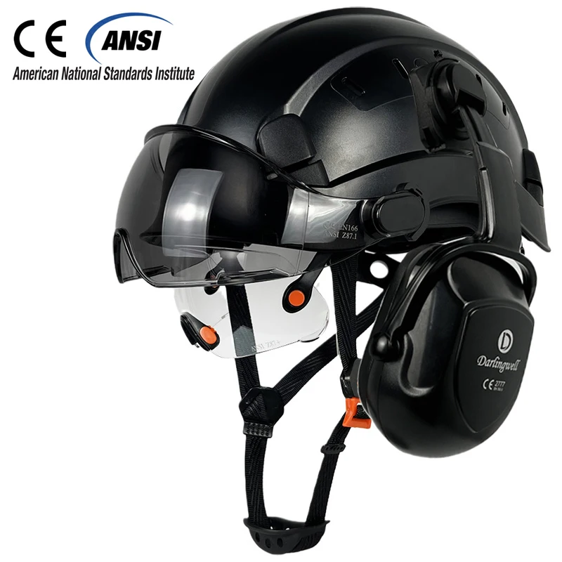 New Type CE Safety Helmet With Visor For Engineer And Earmuff EN352 ABS Hard Hat ANSI Work Cap Head Protection EN397