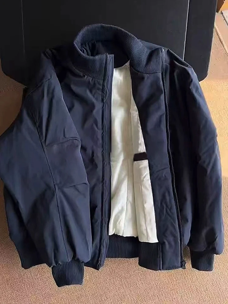 

Blue Stand Collar ort down Cotton Jaet Men's Autumn Winter Pilot Coat American Sle Baseball Outfit Windproof Waterproof