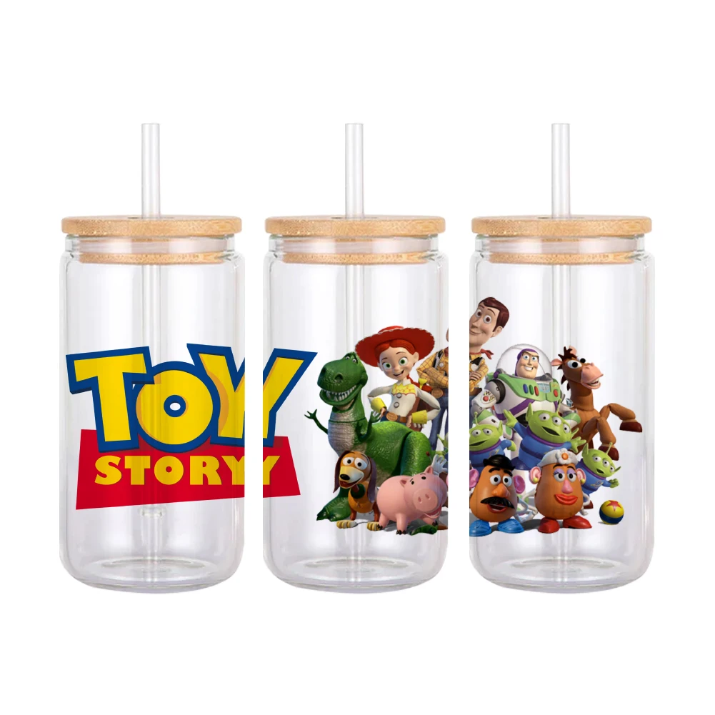 Disney Toy Story 3D Waterproof UV DTF Cup Wrap for 16Oz Libbey Glass Can DIY Transfer Sticker