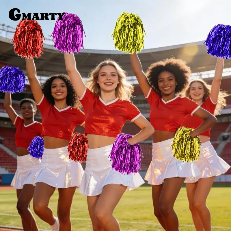Cheerleading Pom Poms With Shiny Metallic Foil And Plastic Handle For Sports Events Cheer Shows Parties
