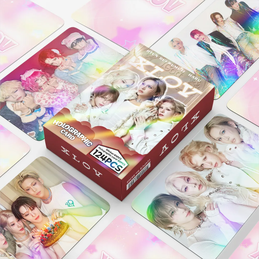 124Pcs/Set Idol XLOV New Album Series Periphery Flash Cards Lomo Cards And Stickers WUMUTI RUI HARU HYUN Fans Gift Collection image 2