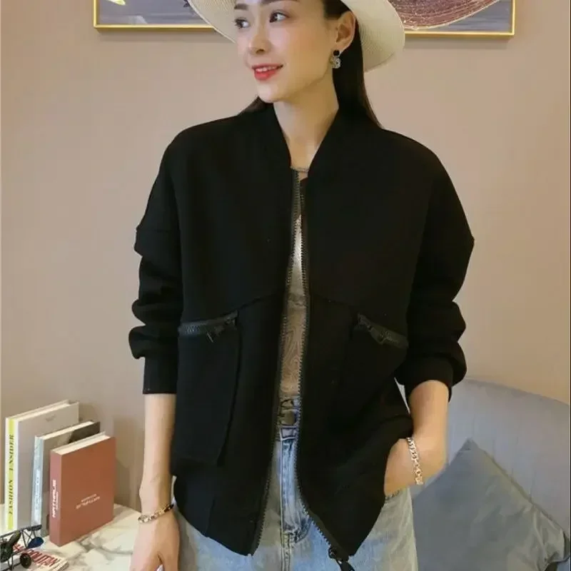 Plain Zip-up Loose Bomber Jacket for Women Offer Luxury Great Elegant Chic Deals Cheap 2025 Trend Baseball Aviator Coat Woman