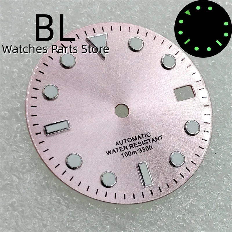 BLIGER 29mm Sunburst Watch Dial Green Luminous Fit NH35 Automatic Movement 3 O\'clock Date Window Black Pink Red Gray BLUE Color