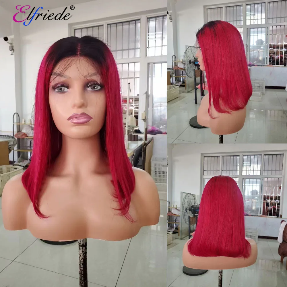 

Elfriede Ombre #1B/Red Colored Straight Bob Wigs for Women Lace Wig 4x4 13X4 13X6 HD Lace Frontal Wig Short Bob Human Hair Wigs